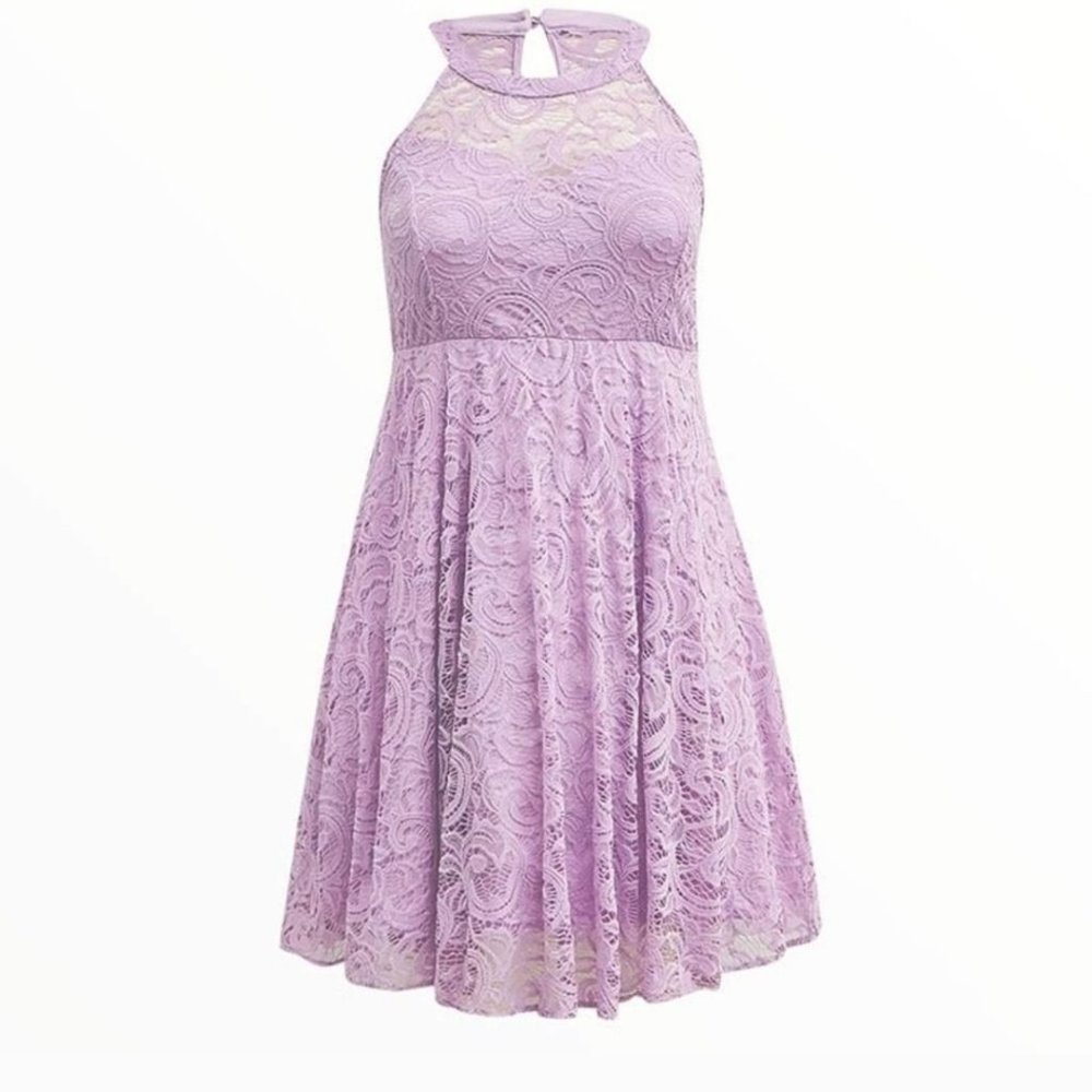 Torrid Mini Lace Purple Shimmer Skater Dress Size 20